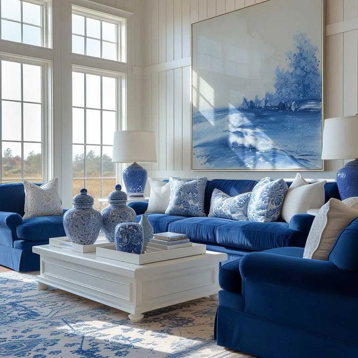 Classic Blue and White Living Room