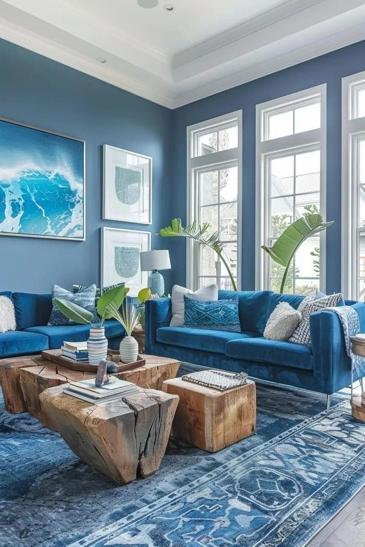 Coastal-Inspired Blue Couch Living Room Bliss