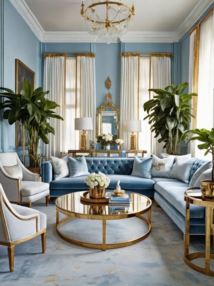 Dreamy Blue and Gold Living Room Escape