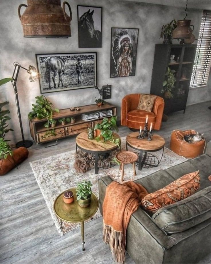 Earthy Rustic Boho Charm Living Room