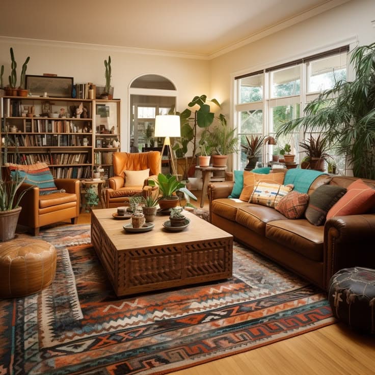 Eclectic Cozy Brown Boho Living Room