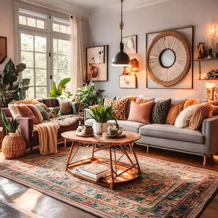 Eclectic Vibrant Brown Living Room Charm