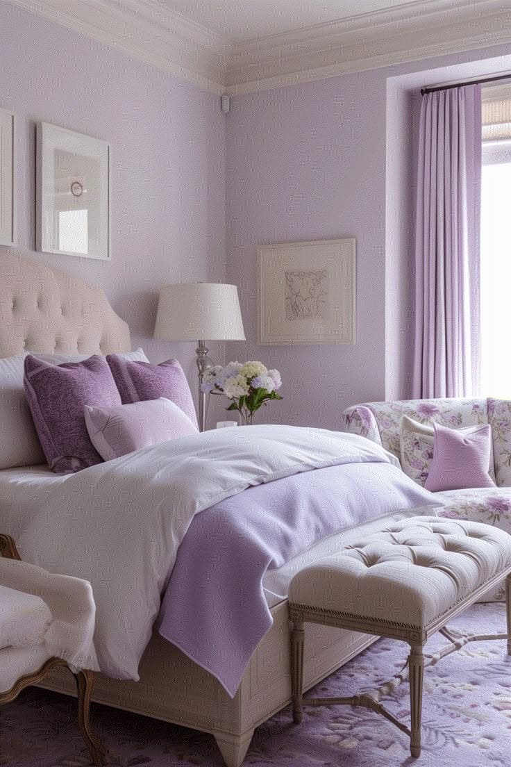 Elegant Lavender Bedroom with Classic Charm