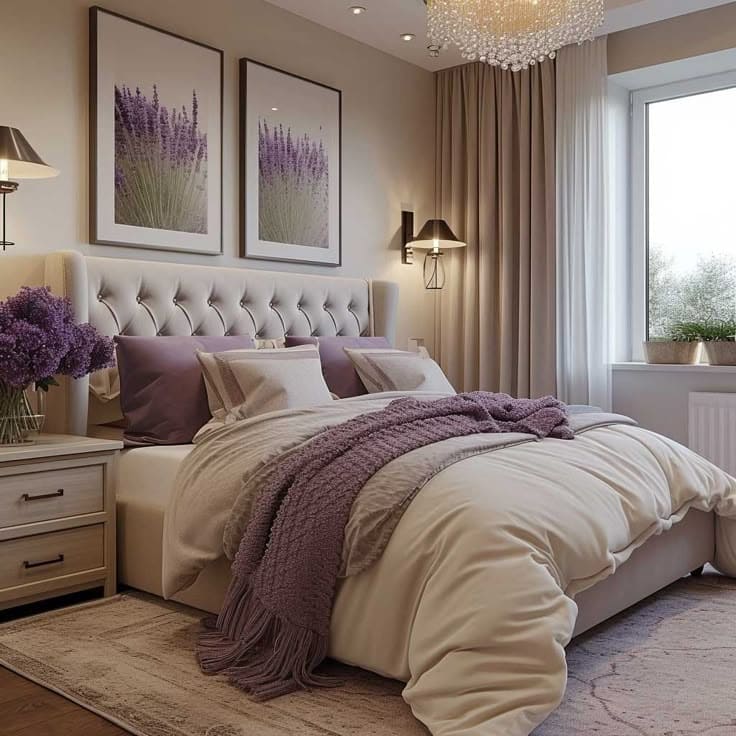 Elegant Neutral Lavender Bedroom Retreat