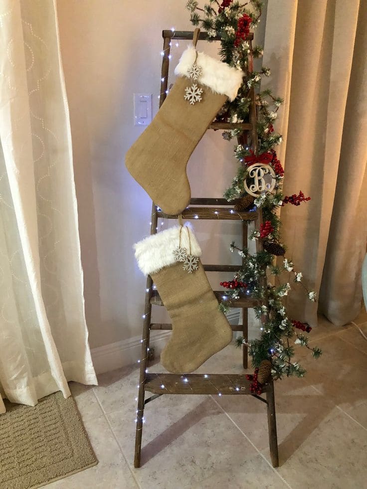 Festive Ladder Stocking Display