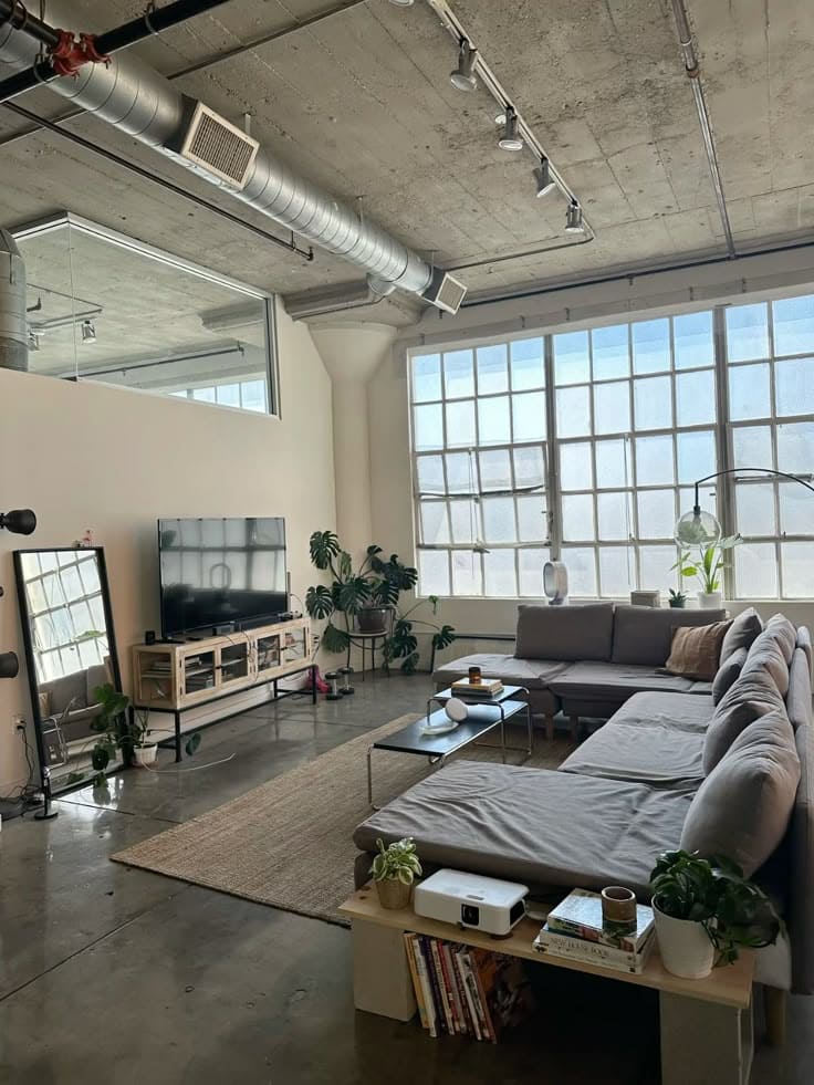 Industrial Loft-Style TV Setup with Modern Edge