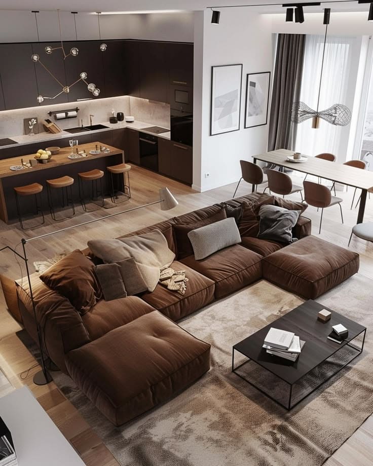 Modern Sleek Brown Living Room Design