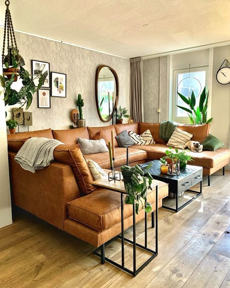 Modern Stylish Brown Leather Living Room