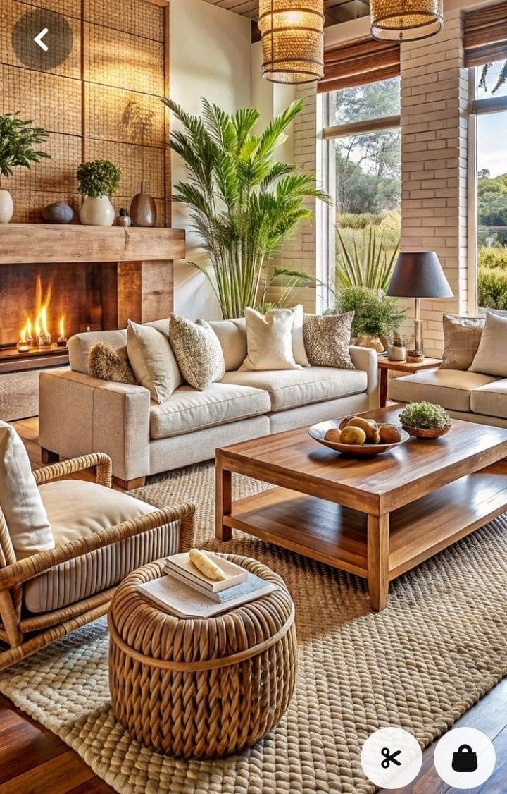 Natural Warm and Airy Brown Living Room