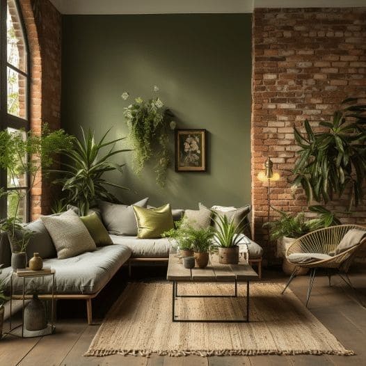 Rustic Greenery-Filled Earthy Living Room