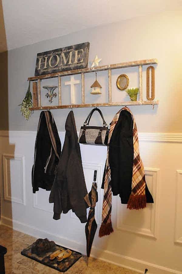 Rustic Ladder Coat Rack for Entryway Solution