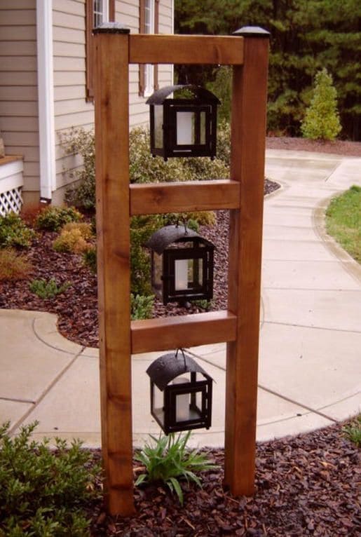 Rustic Ladder Lantern Stand