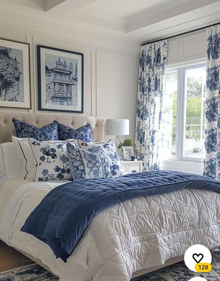 Serene Blue and White Beach Bedroom