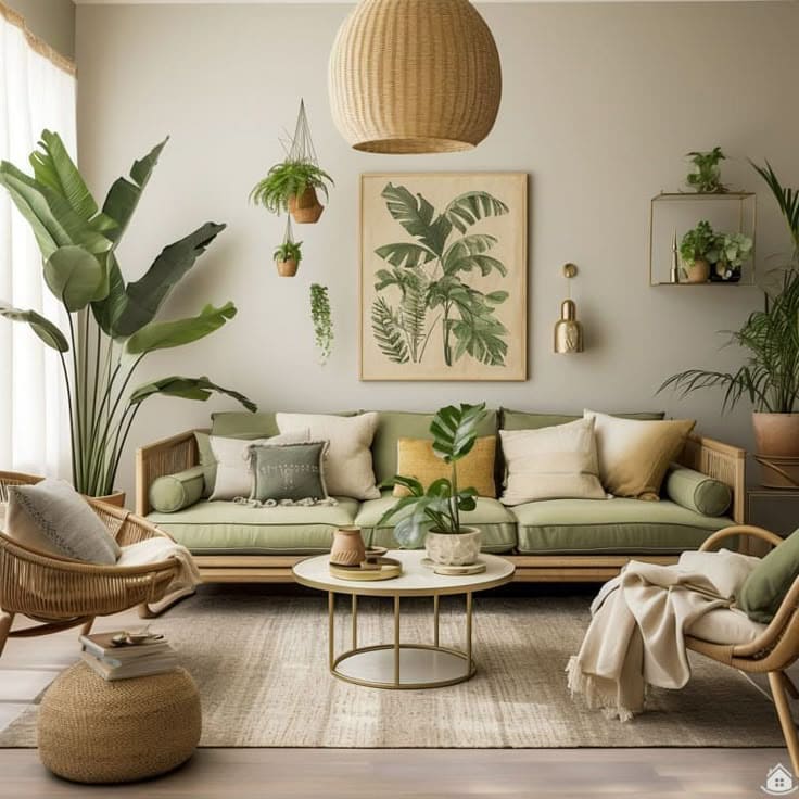 Serene Green Earthy Living Room