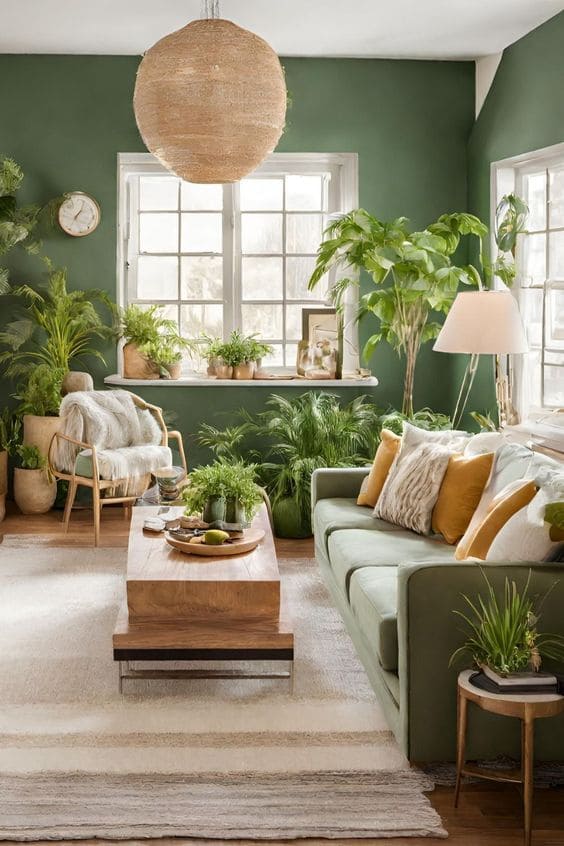 Serene Green Haven Earthy Living Room