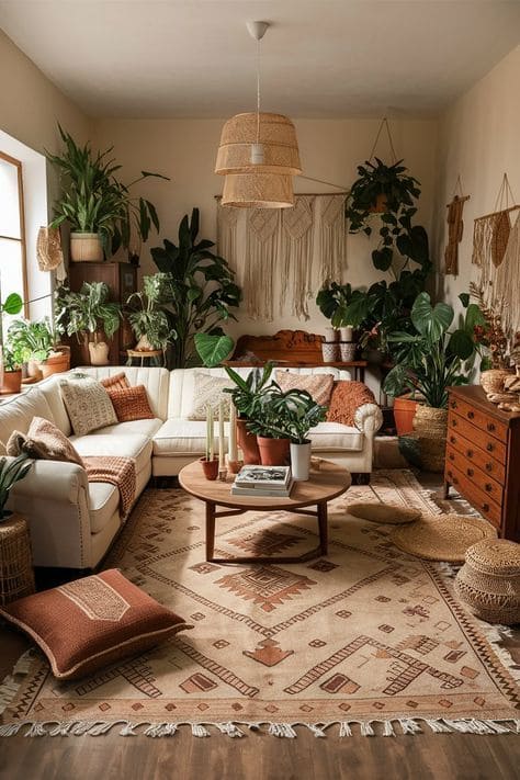 Serene and Lush Earthy Living Room