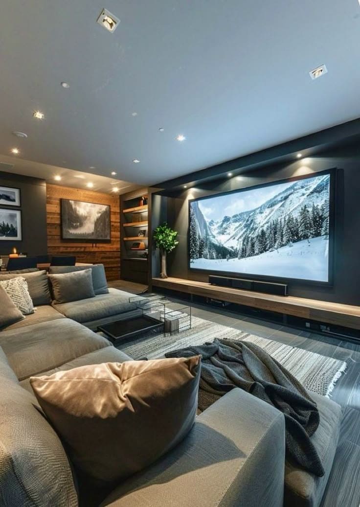 Sleek and Cozy Home Theater Retreat