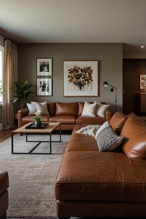 Sophisticated Modern Brown Leather Living Room