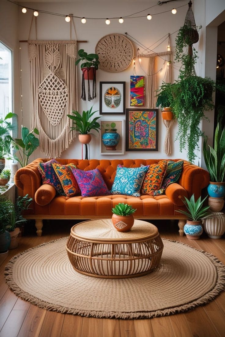 Vibrant Boho-Chic Earthy Living Space