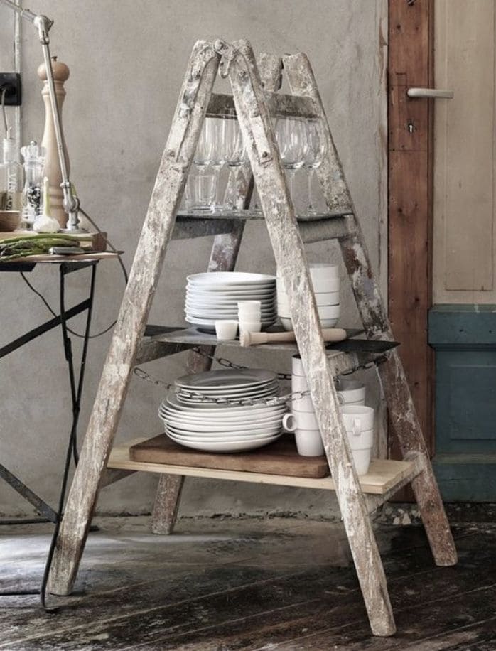 Vintage Ladder Shelving for A Chic Kitchen Display