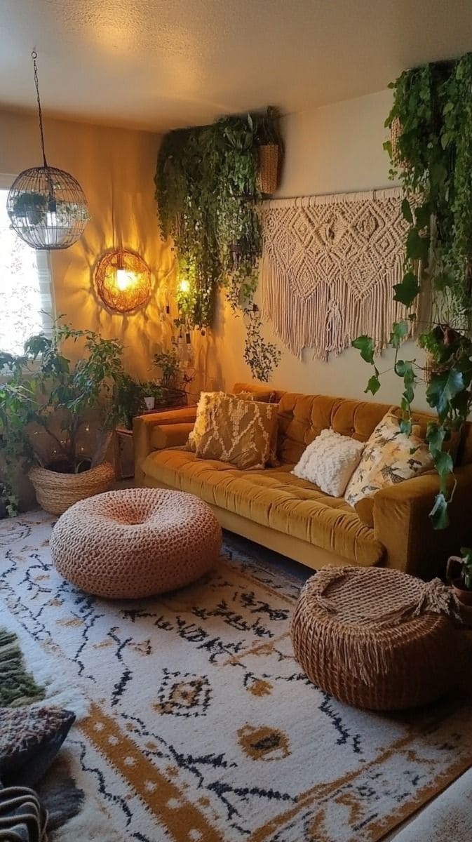 Warm Boho Earthy Living Room Retreat