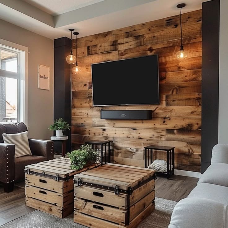 Warm and Inviting Rustic TV Wall Design