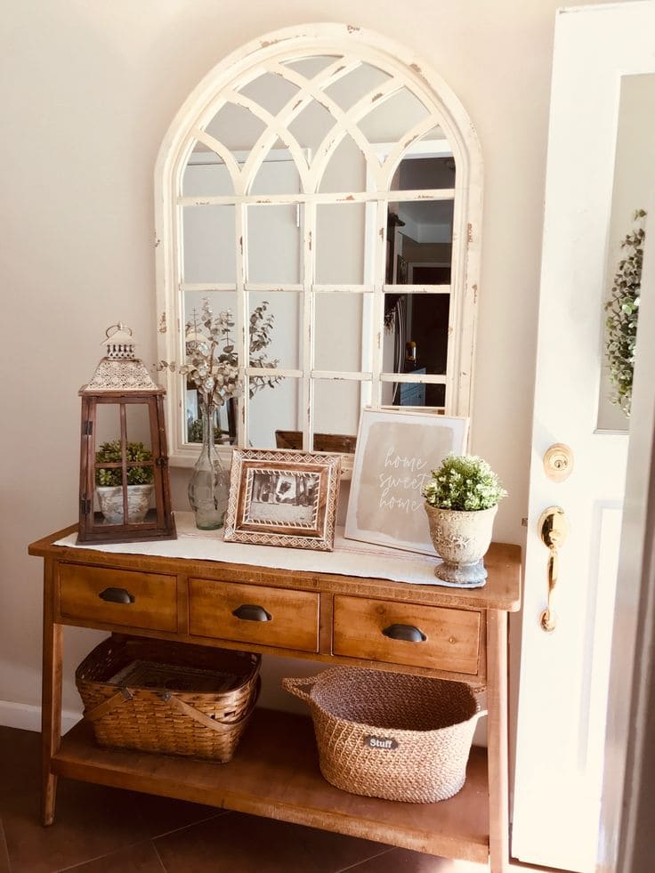 Charming Rustic Mirror Entryway Display