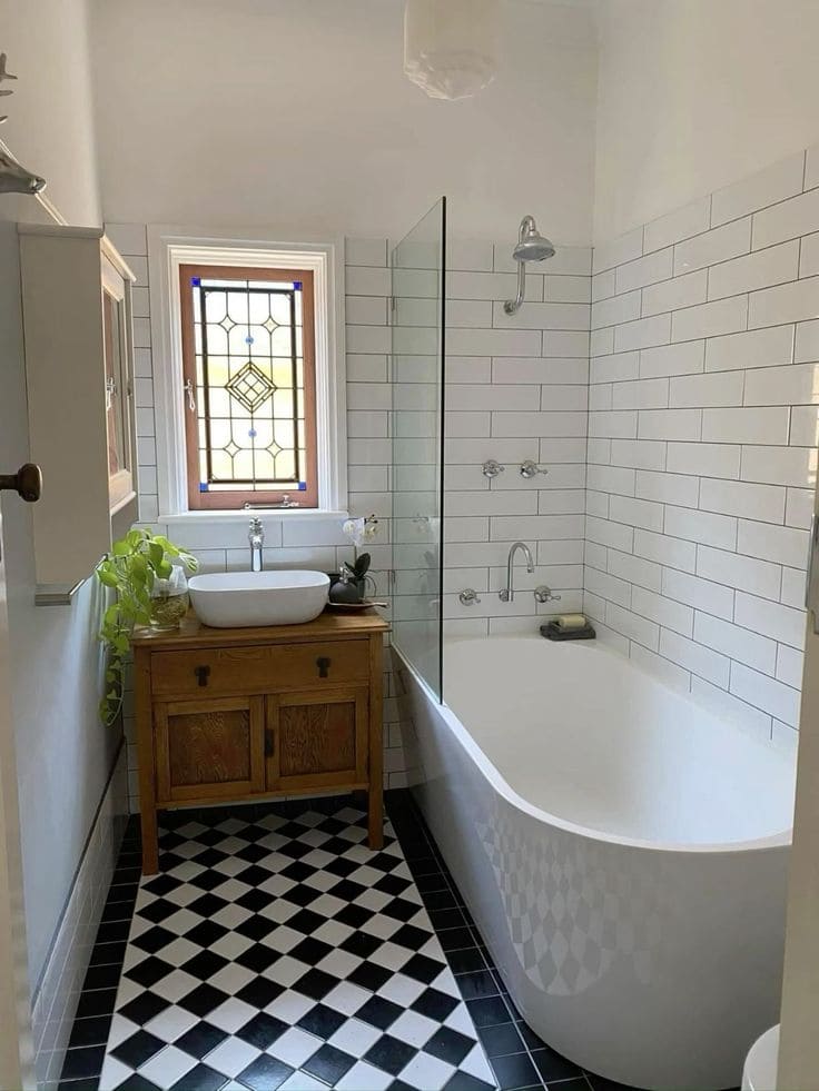 Chic Black-and-White Tiny Bath Nook