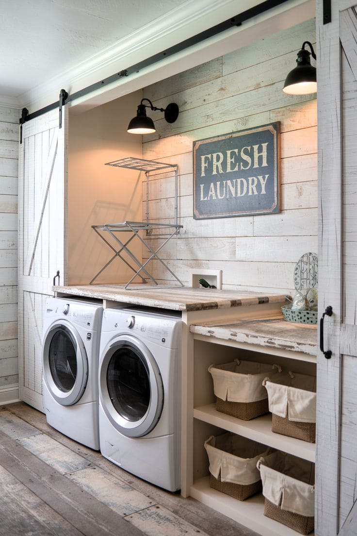 Cozy Farmhouse Laundry with Barn Door Charm