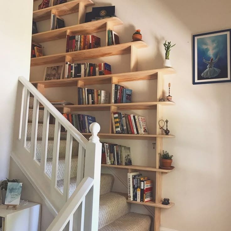 Cozy Staircase Library with Rustic Charm