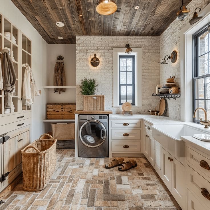 Elegant Farmhouse Laundry with Brick Elegance