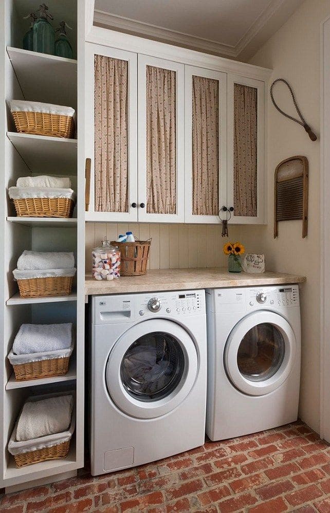 Elegant Farmhouse Laundry with Curtain Cabinets