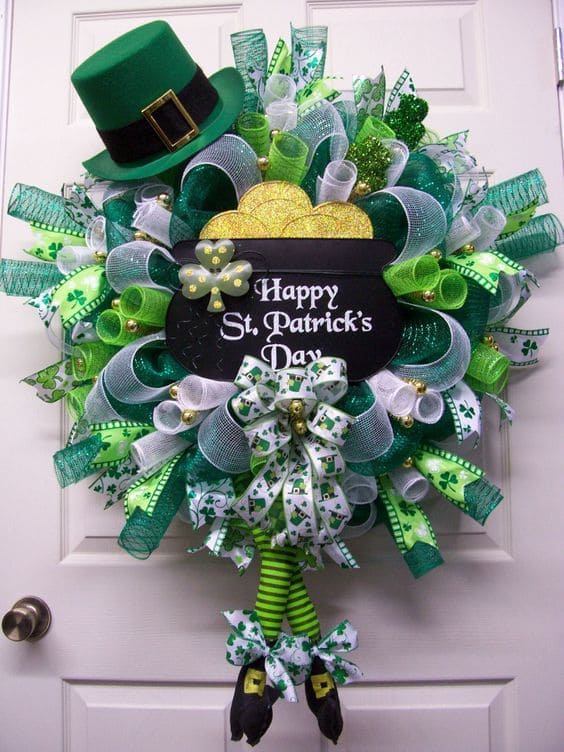 Festive DIY St. Patricks Day Wreath with Leprechaun