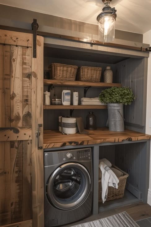 Fresh Farmhouse Laundry with Greenery Accents