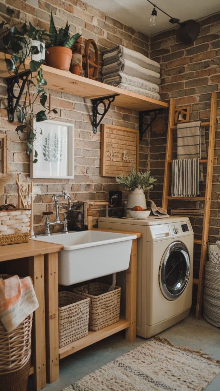 Rustic Brick Farmhouse Laundry Haven