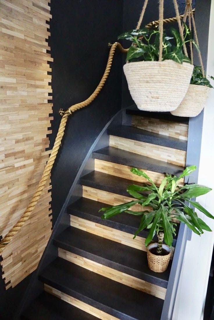 Rustic-Chic Staircase with Rope Accents