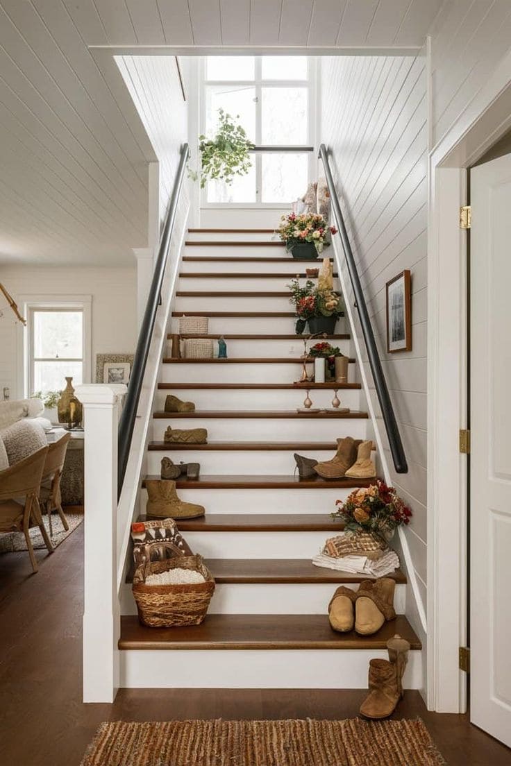 Rustic Farmhouse Staircase with Cozy Charm