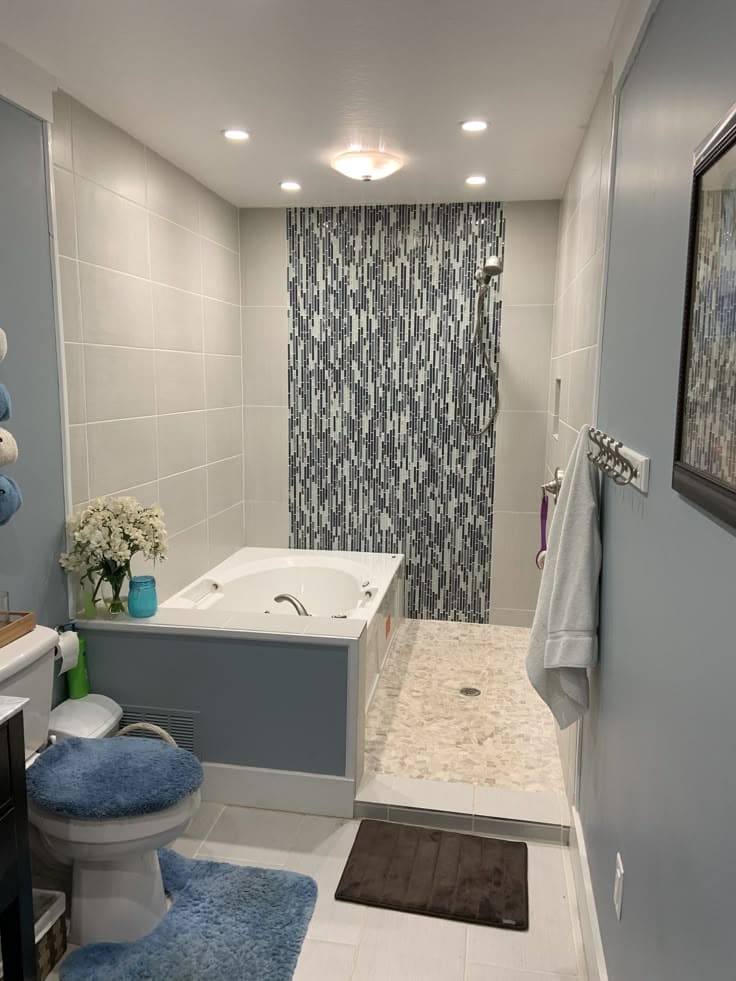 Serene Blue Mosaic Tiny Bath Escape