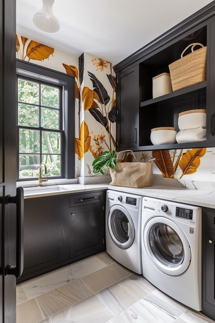 Stunning Leafy Oasis Laundry Room