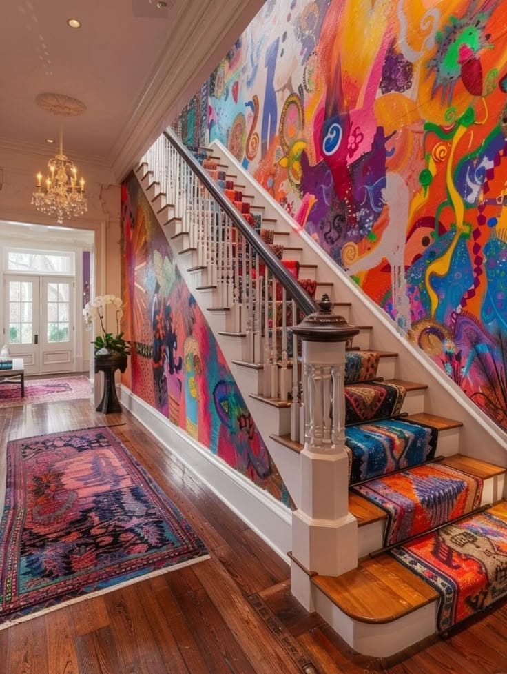 Vibrant Bohemian Staircase with Artistic Flair