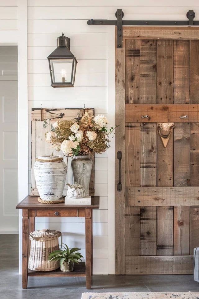 Warm Rustic Farmhouse Entryway Nook