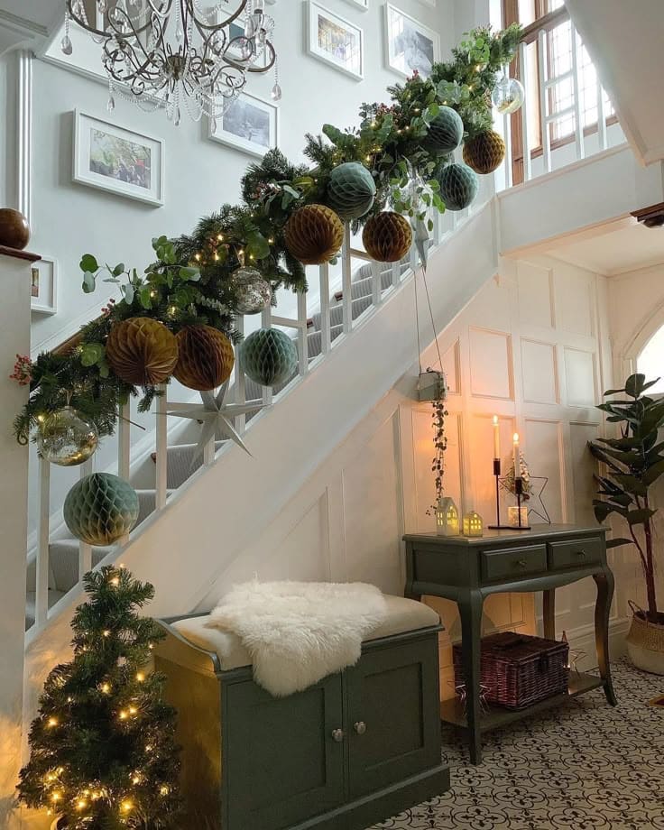 Whimsical Holiday Staircase with Elegant Charm