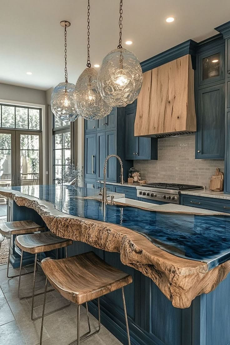 Artistic Ocean-Inspired Live Edge Kitchen