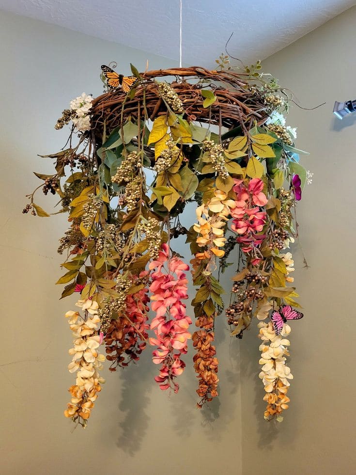 Blooming Wisteria Vine Chandelier with Butterflies