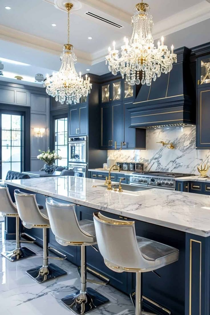 Cheerful Sky Blue Cottage Kitchen