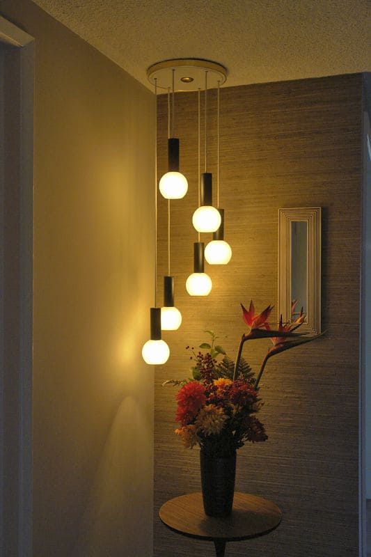 Elegant Corner Glow with Hanging Bulbs