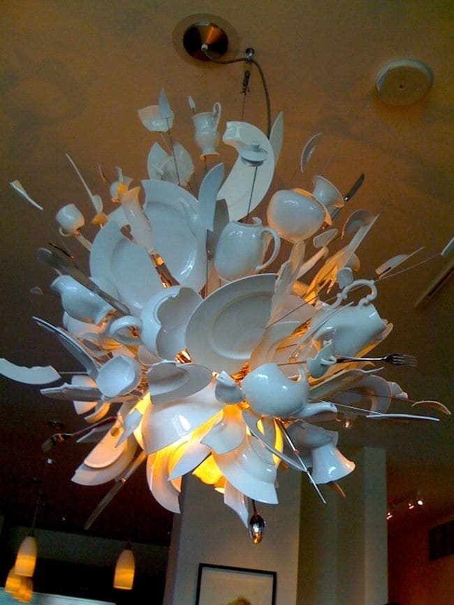 Explosive Porcelain Dinnerware Light Sculpture