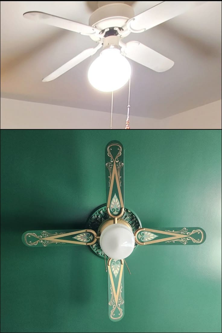 Hand-Painted Ceiling Fan With Ornate Blades