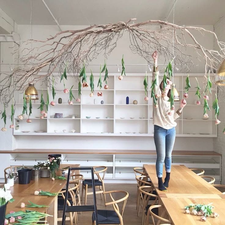 Hanging Tulip Branch Overhead Display