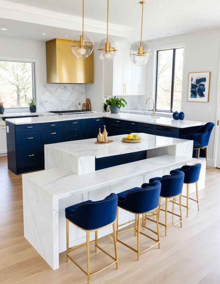 Modern Marble and Blue Elegance Kitchen